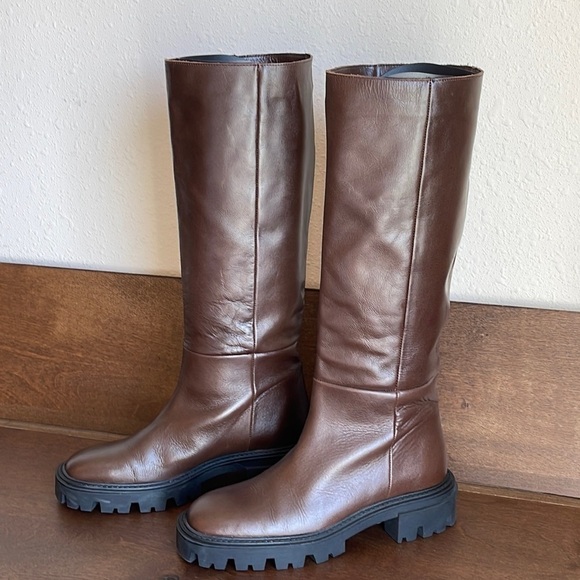 Zara Iconic Lug Heel Knee High Leather Boots Sz. 8 - Picture 4 of 16